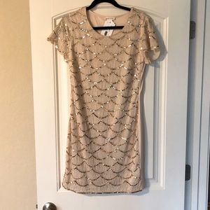 Ivory and gold scalloped sequin dress